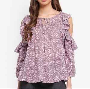 French Connection Elao Voile Cold Shoulder Top Size Small